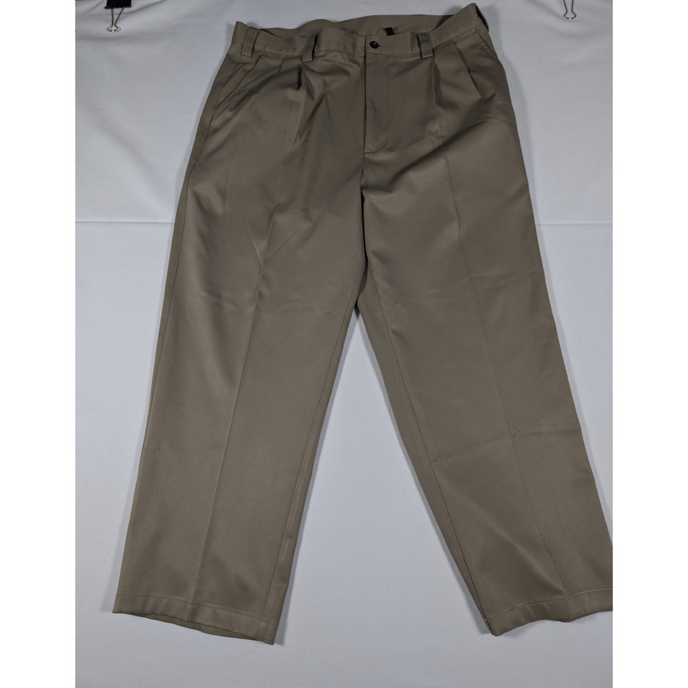 Ashworth Golf Pants Mens 36W 30L Tan Khaki Double Pleated Polyester Trousers